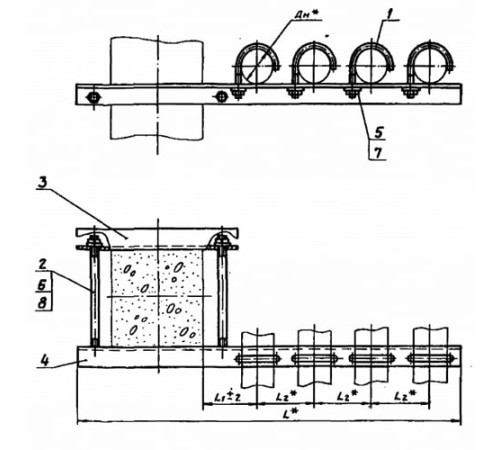Крепления четырёх трубопроводов к ж/б колоннам в Гомеле