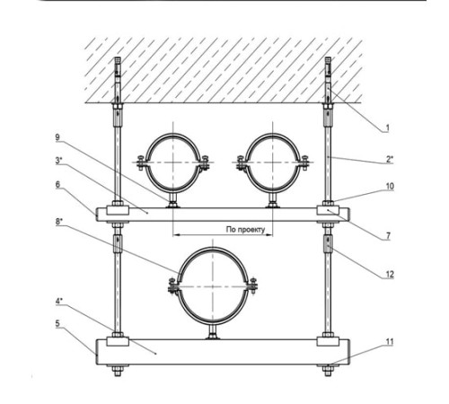 Крепления трех трубопроводов к перекрытию в Гомеле